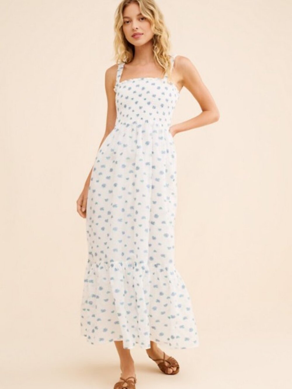 Hill House Home Anjuli Nap Dress White Blue Floral Smocking Anthropologie L